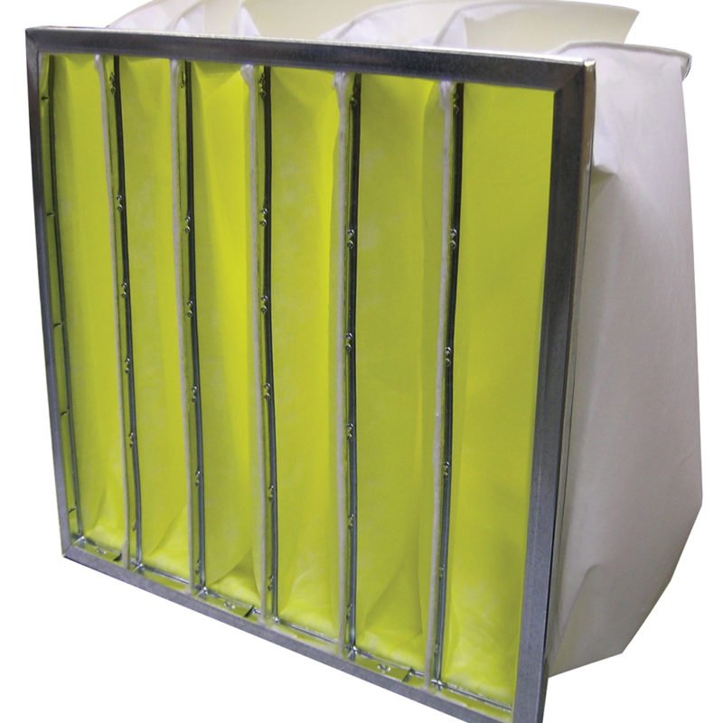 Filtro de 6 bolsas con marco interno para recolección de pintura y polvo en la tercera etapa de extracción. Filtro de 6 bolsas con marco metálico